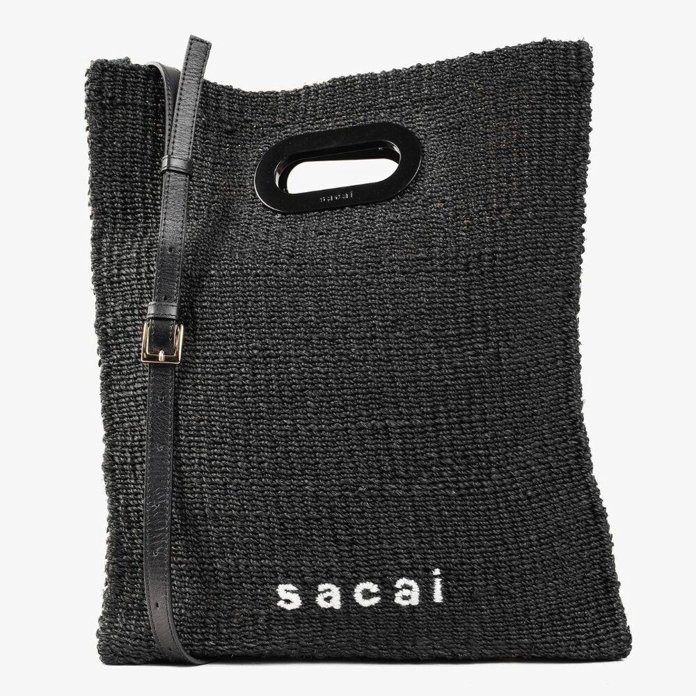 Sacai Abacá Medium Shopper Bag with Multi-Carry Calfskin Strap